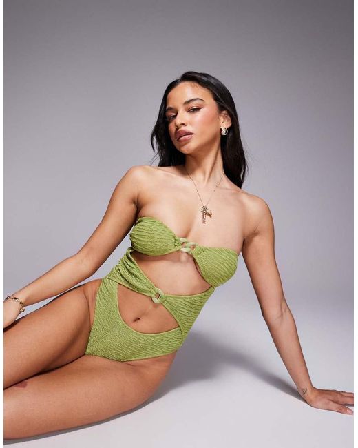 ASOS Green Laurie Twist Front Chain Link Bandeau Swimsuit