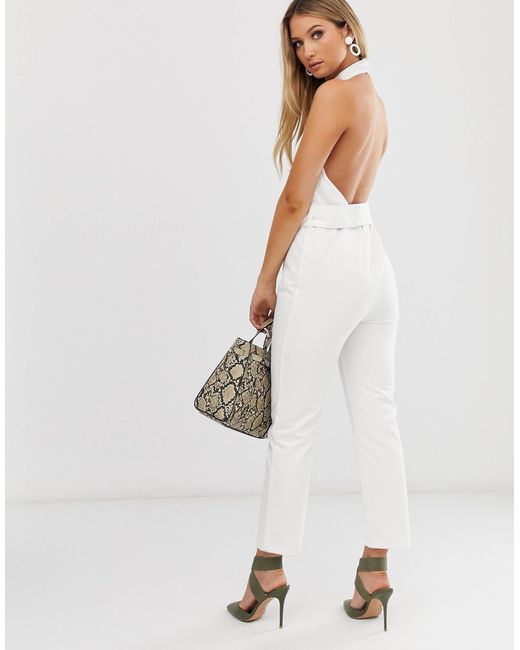 ASOS Denim Halter Neck Belted Jumpsuit 