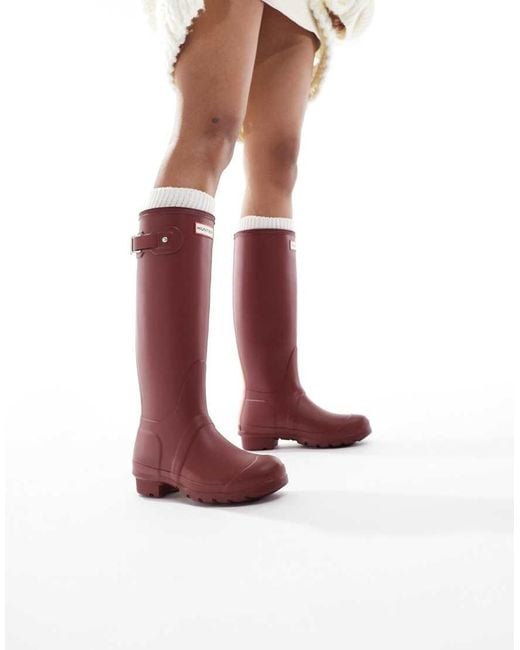 Botas De Agua Altas Vino Con Logo Tricolor Original De Hunter de color Red