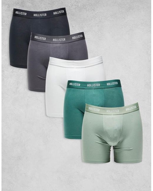 Hollister Green 5 Pack Logo Tonal Waistband Long Trunks for men
