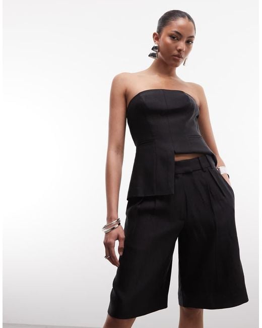 AllSaints Black Charley Co-ord Tailored Linen Blend Pleated Jorts