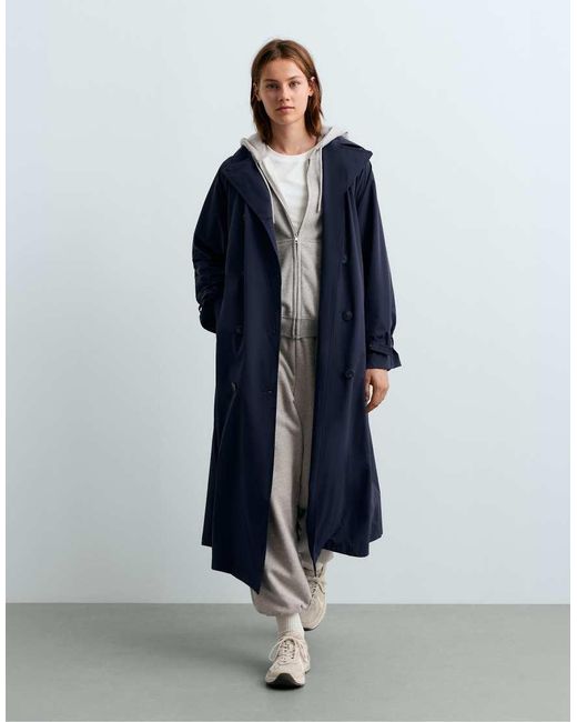 Oysho Blue Extra Lightweight 10k Waterproof Long Jacket
