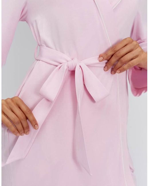 Boux Avenue Pink Piping Modal Short Robe With Internal Tie Comfy Loungewear