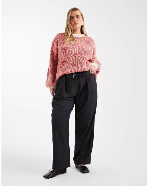 Pieces Plus Pink Pieces Curve Textured Detail Knit Jumper