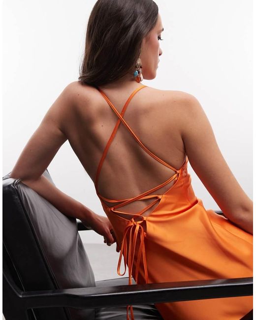 Miss Selfridge Orange Satin Back Detail Maxi Slip Dress