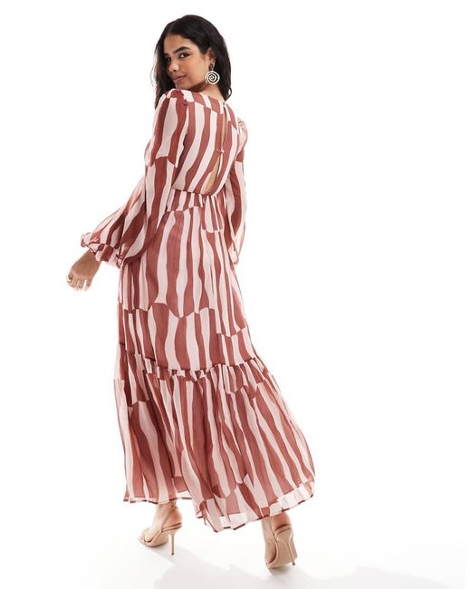 ASOS Long Sleeve V Neck Tiered Maxi Dress