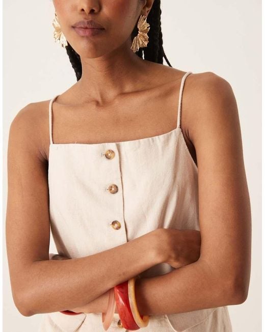 Y.A.S Natural Linen Touch Thin Strap Stail Square Neck Waistcoat Co-ord