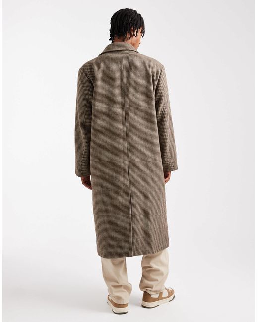 ASOS Natural Plaid Wool Look Oversized Longline Coat for men