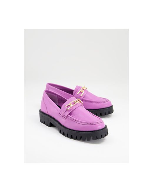 ASRA Pink Freya Chunky Loafers With Gold Chain Trim