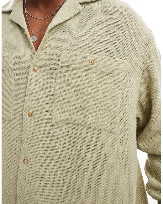ASOS Green Oversized Raglan Sleeve Texture Shirt for men