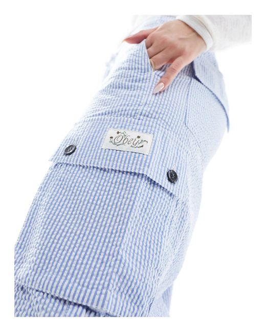 Obey Blue Cotton Seersucker Stripe Cargo Trouser