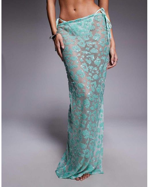South Beach Blue Sequined Beach Maxi Skirt