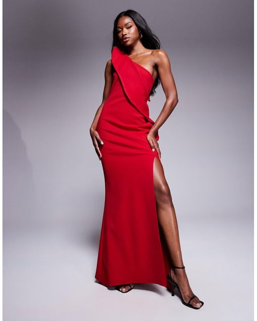 ASOS Red Premium Scuba Maxi Dress With Exaggerated Sharp Neckline