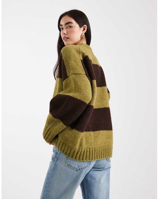 ASOS Green Oversized Stripe Crew Neck Sweater