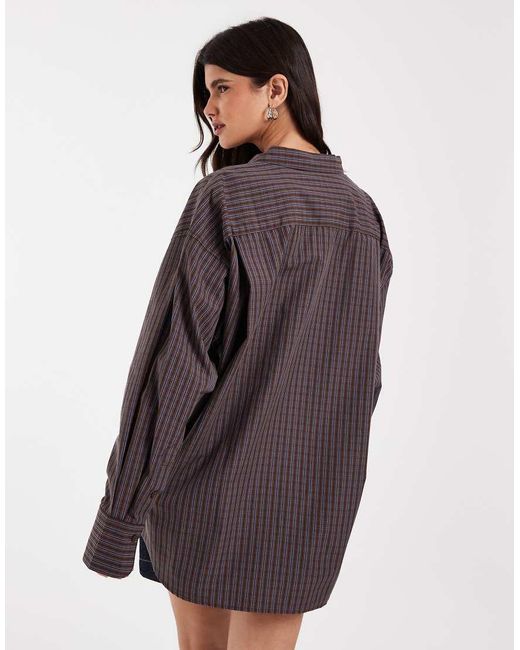 JJXX Brown Jamie Oversized Poplin Stripe Shirt