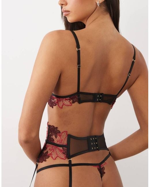 Bluebella Red Calantha Floral Embroidery Suspender Belt