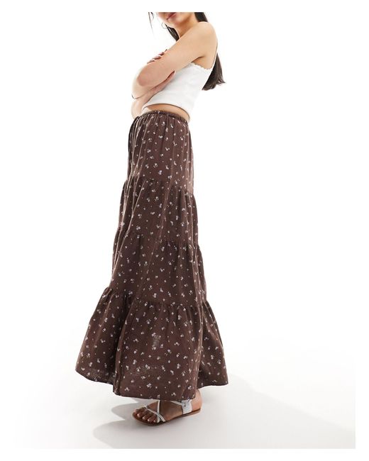 Falda larga marrón escalonada estilo bohemio con estampado Cotton On de color Brown