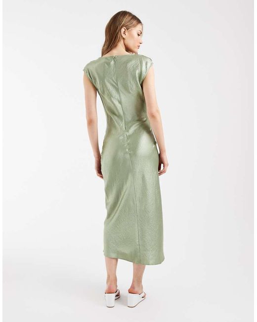 & Other Stories Green Bias Cut Satin Midi Dress With Drape Detail