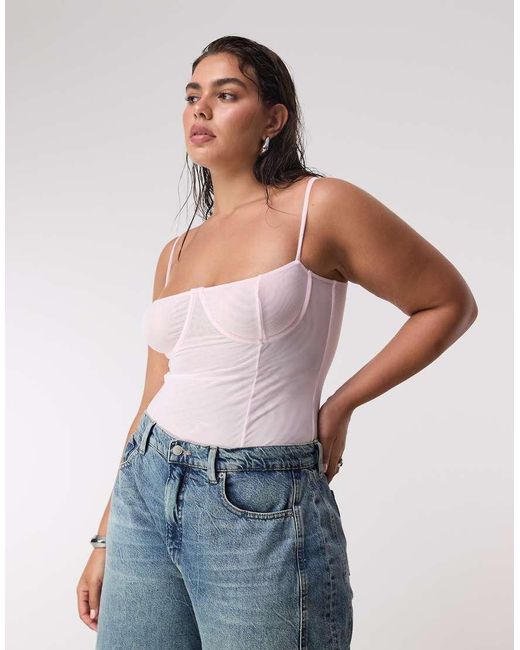 GOOD AMERICAN Blue Mesh Bustier Bodysuit