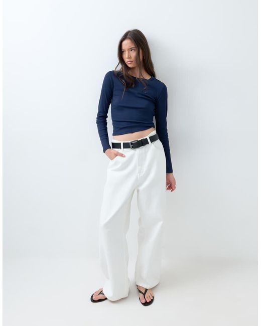 ASOS Blue Rib Crew Neck Long Sleeve Top