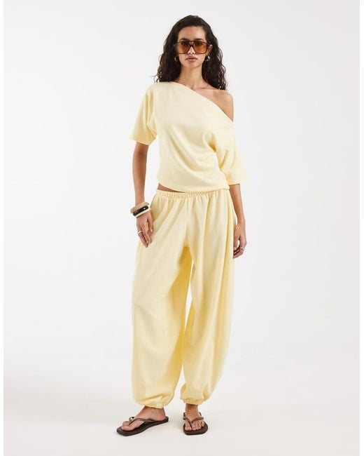 ASOS Natural Textured Off Shoulder T-shirt