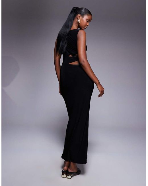 Missy Empire Blue Double Sculpted Slinky Side Cut Out Maxi Dress