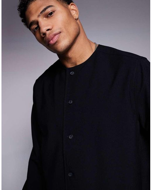 Camicia Squadrata Comoda Nera Senza Colletto di ASOS in Black da Uomo