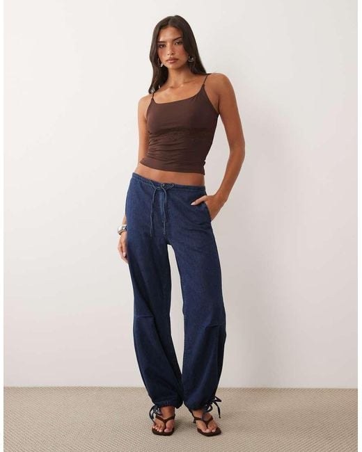 ASOS Blue Slinky Lace Trim Square Neck Cami Top