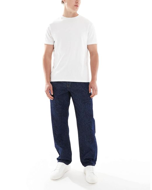 ASOS Blue baggy Jeans With Mixed Animal Laser Print for men