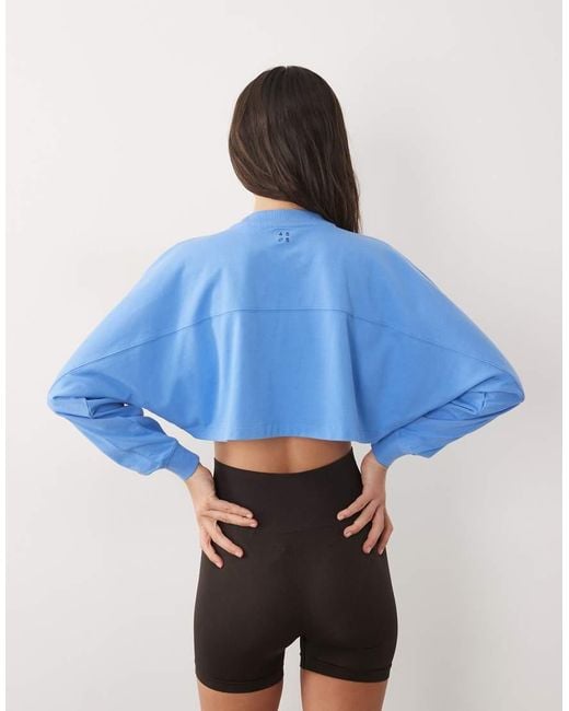 4505 Blue Heavyweight Cotton Drop Shoulder Cropped Long Sleeve T-Shirt