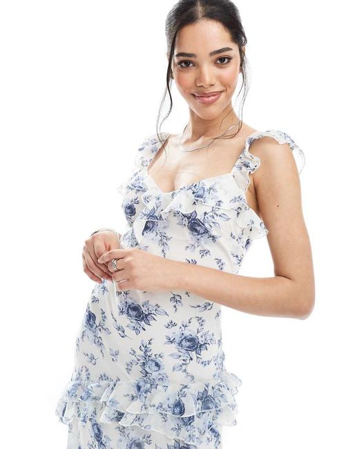 New Look Asymmetrische Midi Jurk Met Ruches in het Blue