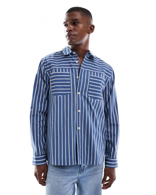 Camisa Azul A Rayas Holgada De ASOS de hombre de color Blue