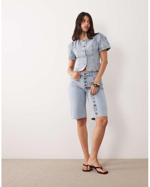 Lioness Blue Penny Exclusive Asymmetric Button Detail Relaxed Leg Jorts