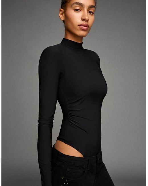 Bershka Black Long Sleeve Mock Neck Bodysuit