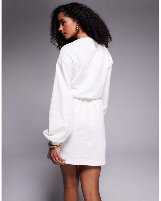 ASOS White Cotton Drawstring Waist Mini Sweatshirt Dress