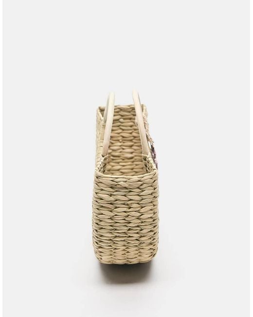 Pull&Bear White Embellished Raffia Basket Bag