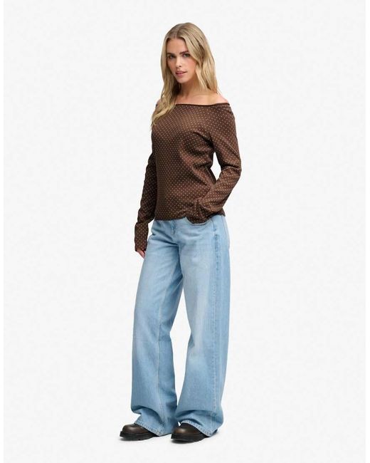 Superdry Brown Bardot Off Shoulder Top
