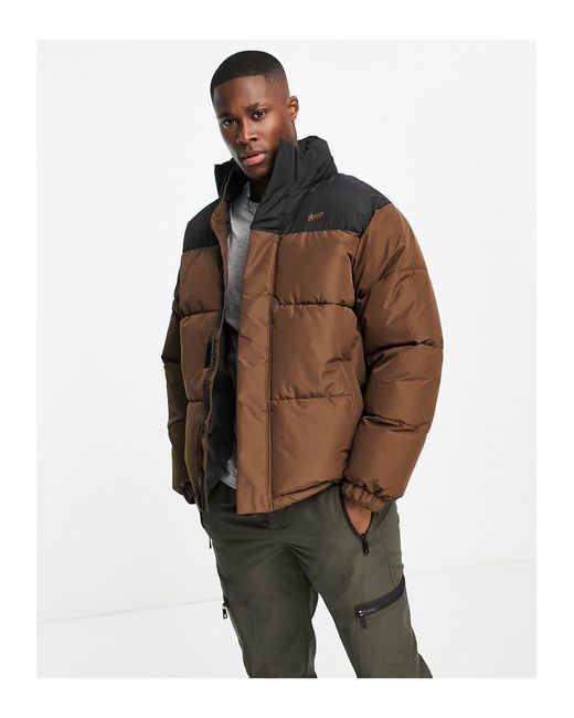 Pull&Bear Brown Puffer Jacket With Contrast Detail for men