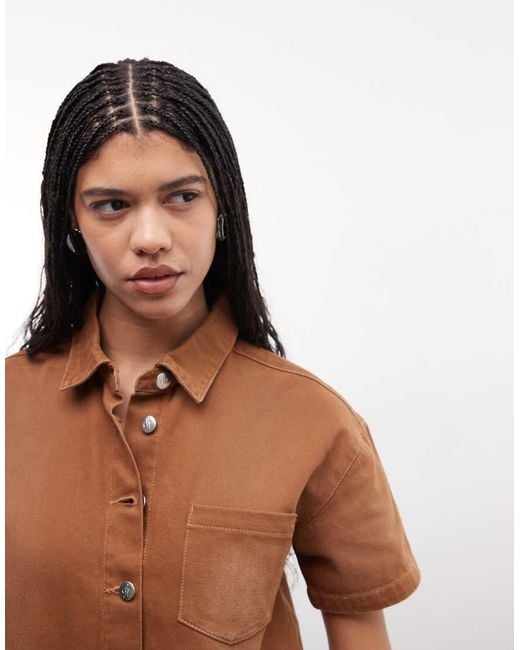 Liquor N Poker Brown Boxy Cropped Denim Shirt