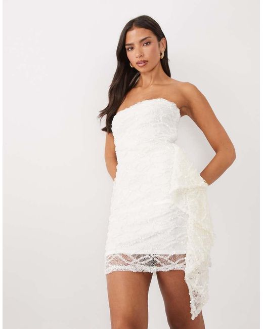 ASOS White Lace Sequin Bandeau Mini Dress With Scarf Detail