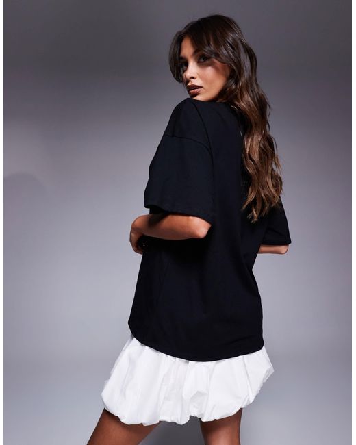 ASOS Blue – minikleid im schwarzweißen 2-in-1-look mit ballonsaum und t-shirt