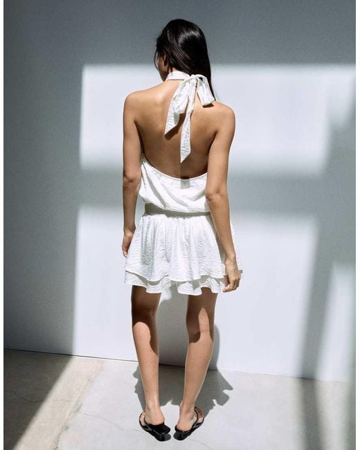 Bershka White Halter Neck Mini Dress