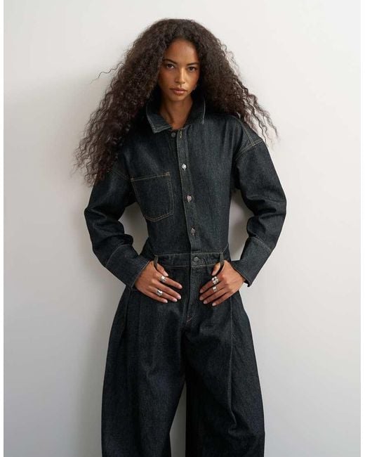 TOPSHOP Black Denim Cocoon Jumpsuit