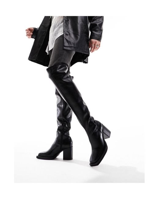 Over The Knee Heeled Chelsea Boots On Chunky Sole