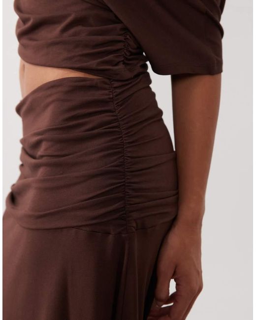 ASOS Brown Cinched Waist With Asymmetric Hem Co-ord Midi Skirt