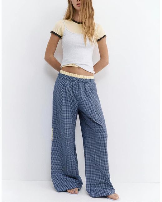 Pull&Bear Blue Check Volume Trousers