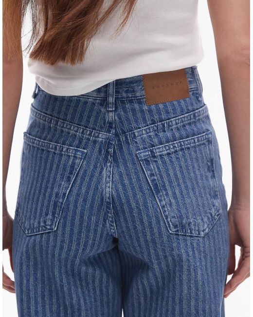 TOPSHOP Blue Mid Rise Loose Fit Straight Jean