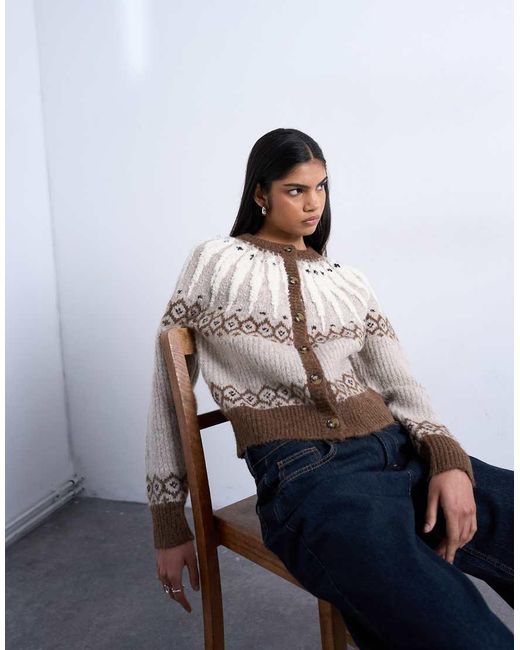 TOPSHOP Grofgebreid Fairisle Vest in het Blue