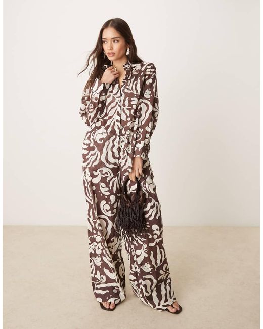 Camicia A Maniche Lunghe Con Stampa Botanica Astratta di Mango in Natural