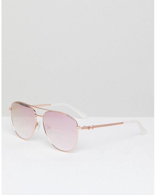 Ted Baker Metallic Tb1491 403 Mira Aviator Sunglasses In Rose Gold